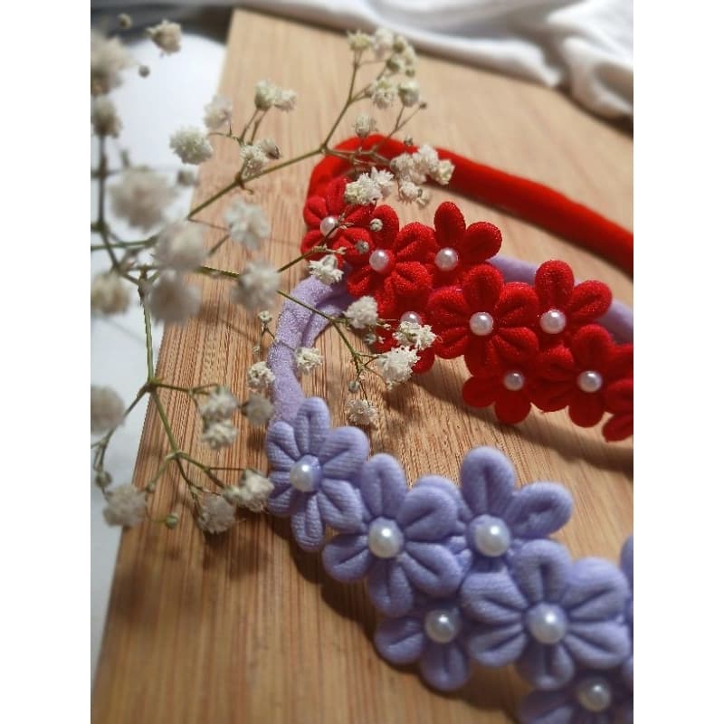 Faixa de Cabelo/Laço meia Floral Jardim encantado com aplique de flores e pérolas RN/ saída maternidade enxoval.