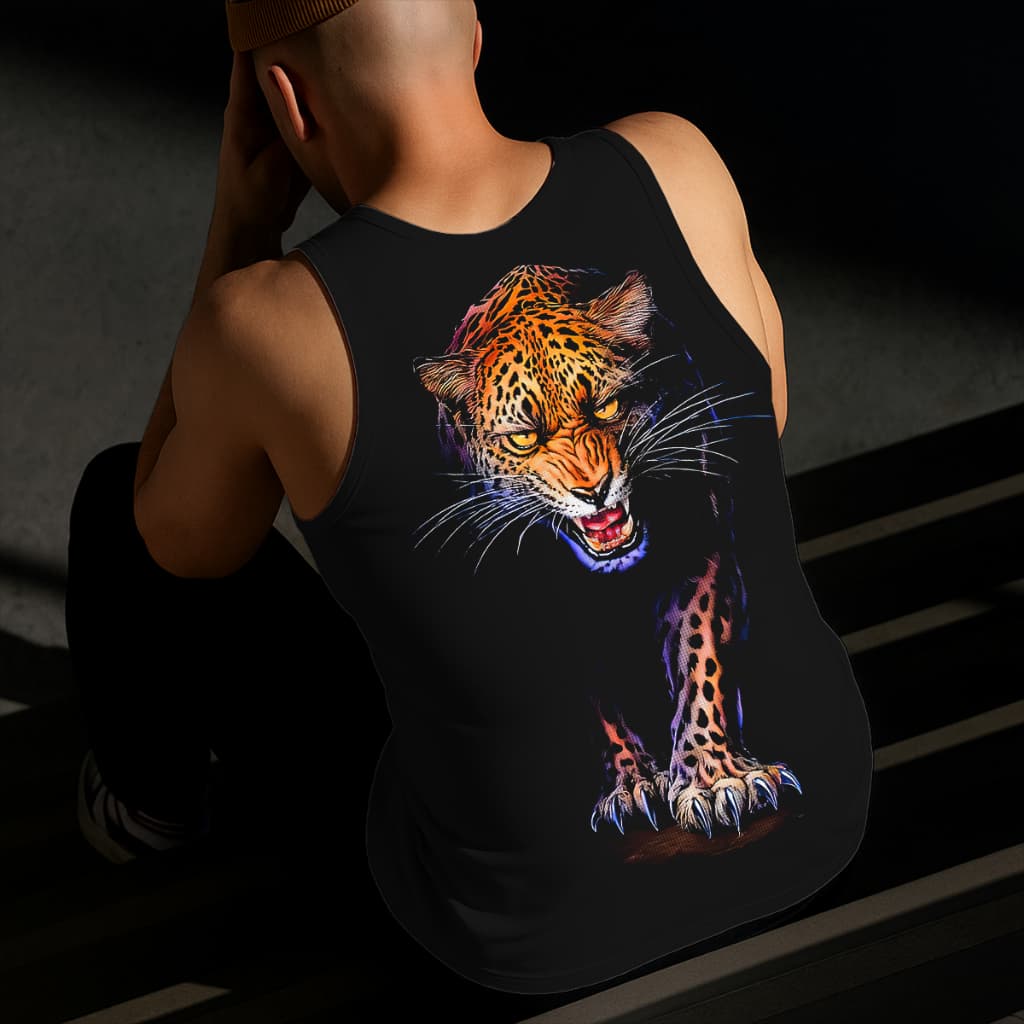 Camiseta Regata Masculina Estampada Onça Garra 100%Algodão Estilo Conforto Diário Do Tamanho P ao GG