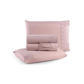Jogo De Lençol Completo Cama King 200 Fios Bordado Inglês Lese Golden Rozac
