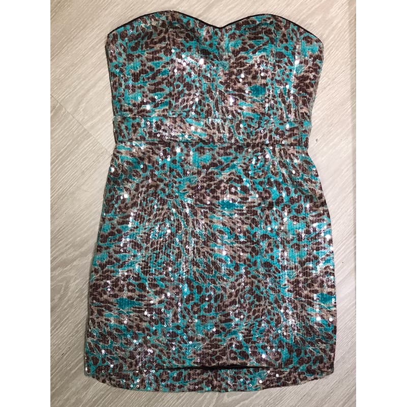 Usado Vestido De Festa Curto Paetê Oncinha Azul Turquesa Tamanho M