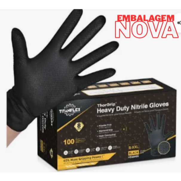100x Luva Titanflex Super glove Thor Grip TAM G Luvas Nitrílicas para Serviços Pesados Preta Super Safety  CA 38645