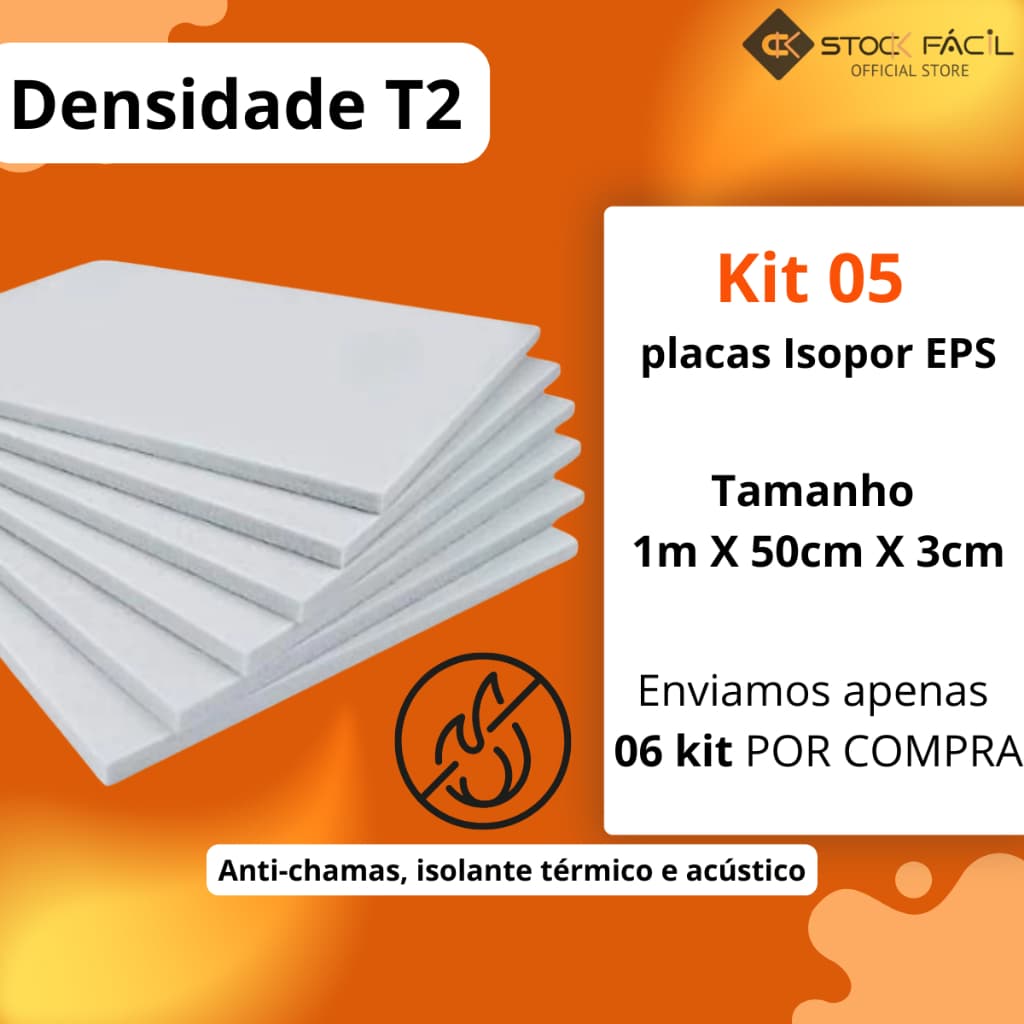 Isopor T2 3cm Kit com 05 Placas para Isolamento Térmico e Acústico
