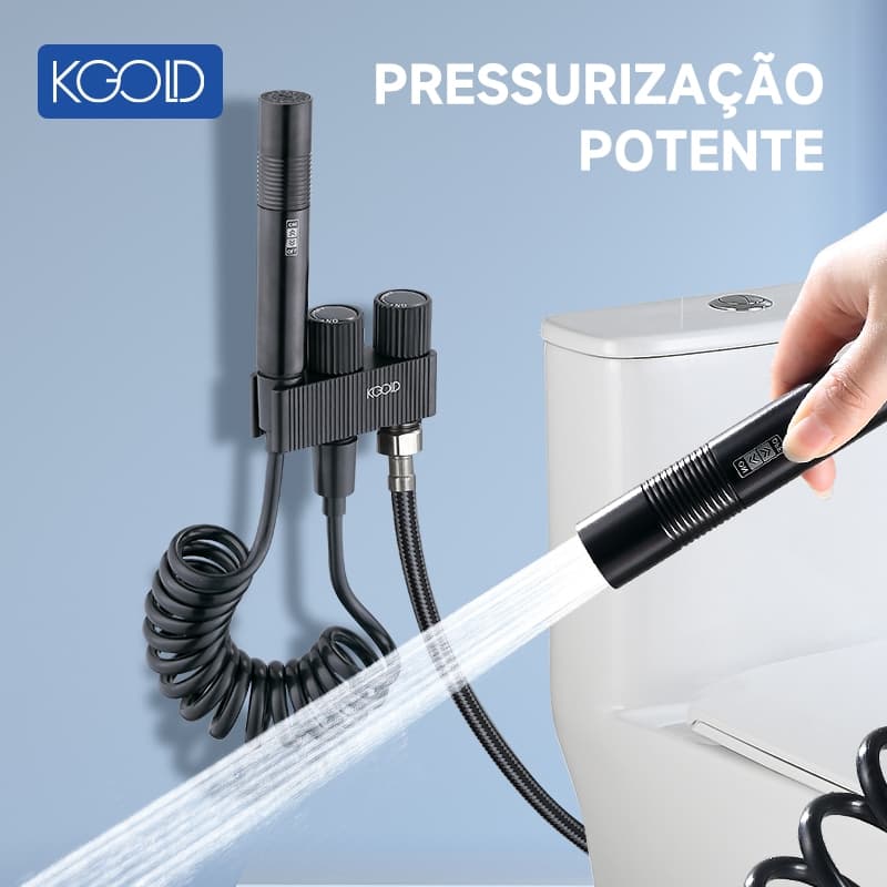 Kit Ducha Higiênica KGOLD com Registro Duplo Gatilho Metálico e Mangueira Flexível em Alumínio Espacial
