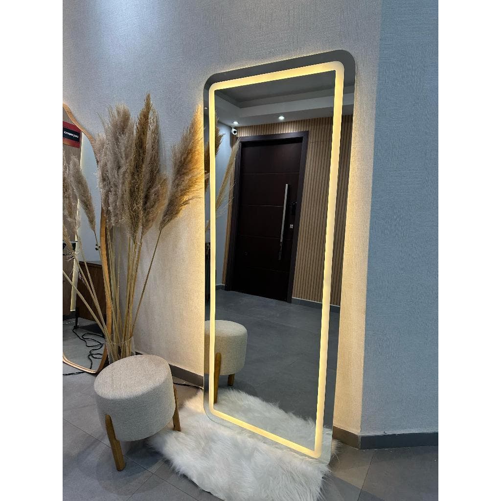 Espelho Retangular EL14 Corpo Inteiro 170cm x 70cm Polido LED Jateado Luz Branca e Luz Amarela Sala Quarto Banheiro