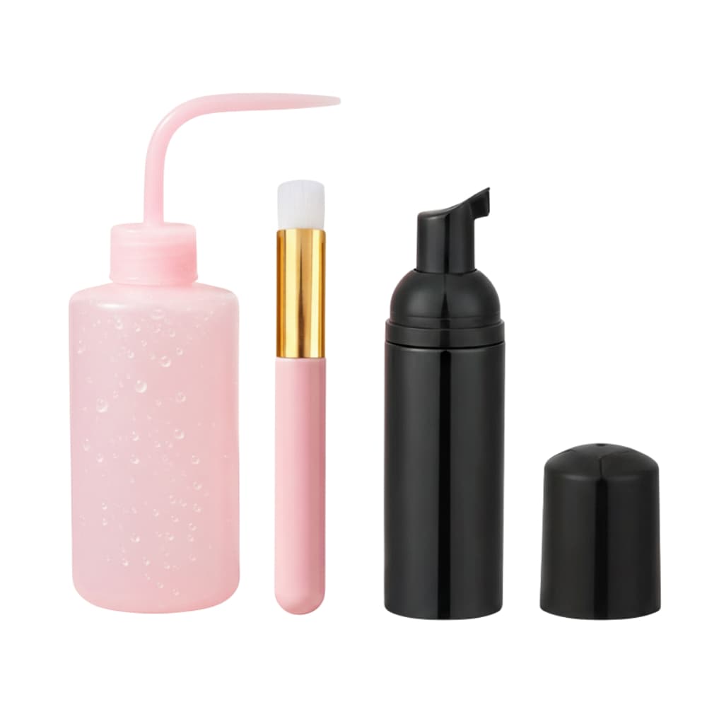 Kit Limpeza Extensão de Cílios Com Pump Espumador Preto Pincel e Pisseta