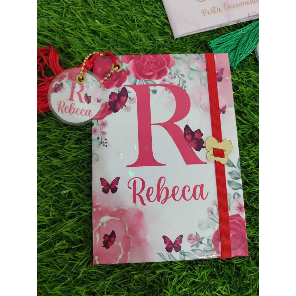 Porta Documentos Bebê Alfabeto Floral Vermelho Borboletas