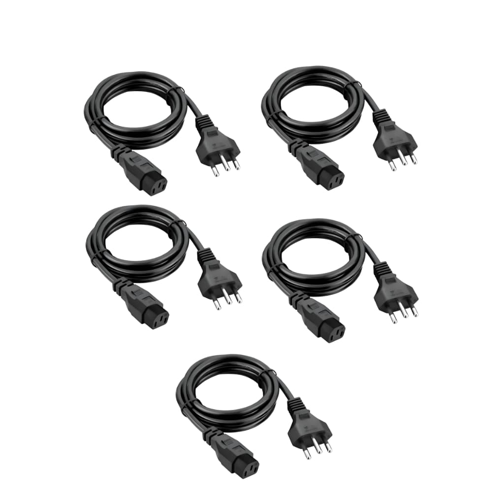 Kit 5 Cabo De Força Padrão Tripolar Novo Para Computador Pc Preto