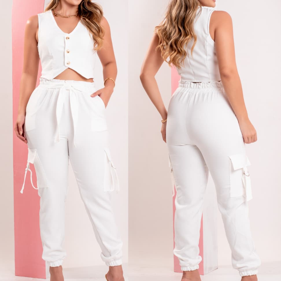 CONJUNTO DE ALFAIATARIA COM CALÇA JOGGER E CROPEED