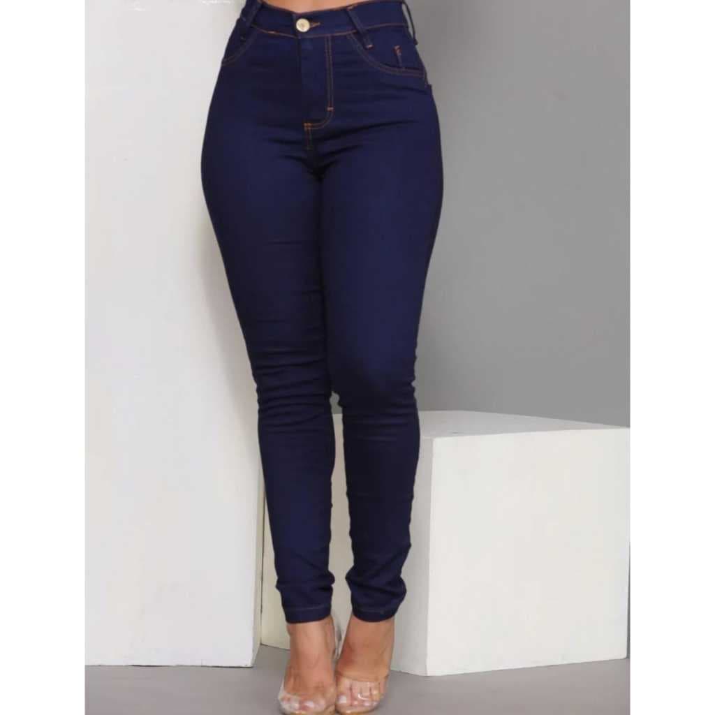 Calça Jeans Skinny Feminina Cintura Alta Azul Escuro
