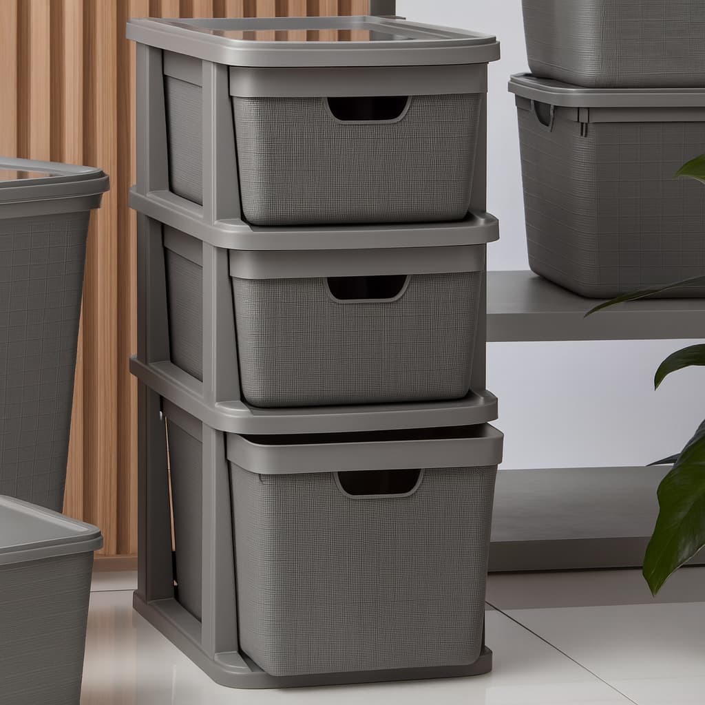 Gaveteiro Organizador de Chão em Plástico Juta com 3 Gavetas 15L e 22L Multiuso- Jaguar