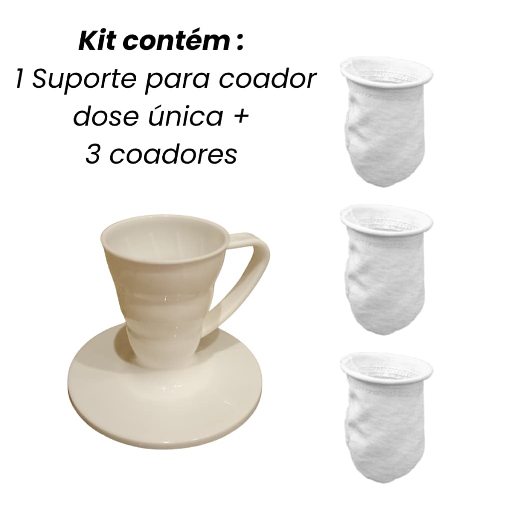 Kit Suporte + 3 Coadores Individual - Para Café - Suporte Para filtro de Café Dose Única, Mini Coador para café e Chá