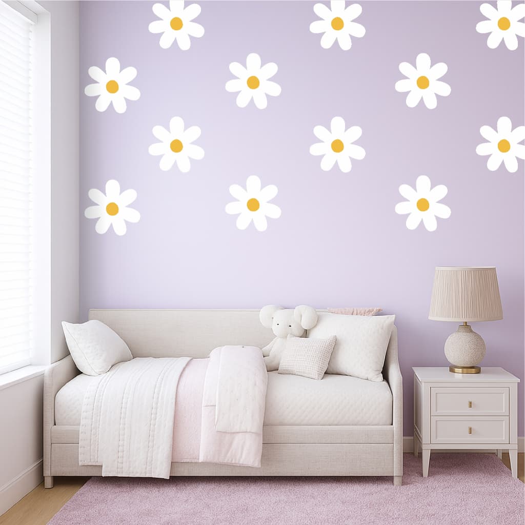Adesivos de Margaridas Decoração Parede 17cm Kit 12 Unidades Sem Bagunça Delicada Prático