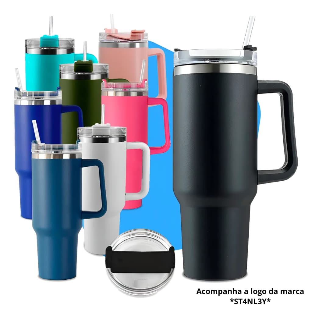 Copo Térmico Inox com Alça e Canudo 1200ml — Garrafa de Água Gelada | Parecido com Geladeira