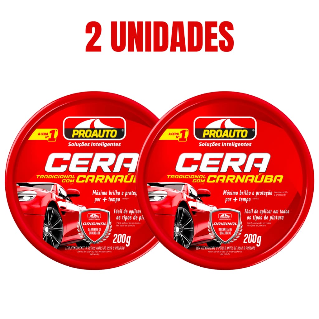 Kit C/ 2 Cera Automotiva Pasta C/ Carnaúba Proauto 200g