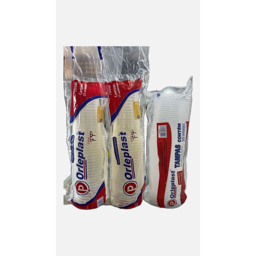 Kit Copo Descartável 700ml Liso Com Tampa 50 Unidades Festa Chopp Dose Açai
