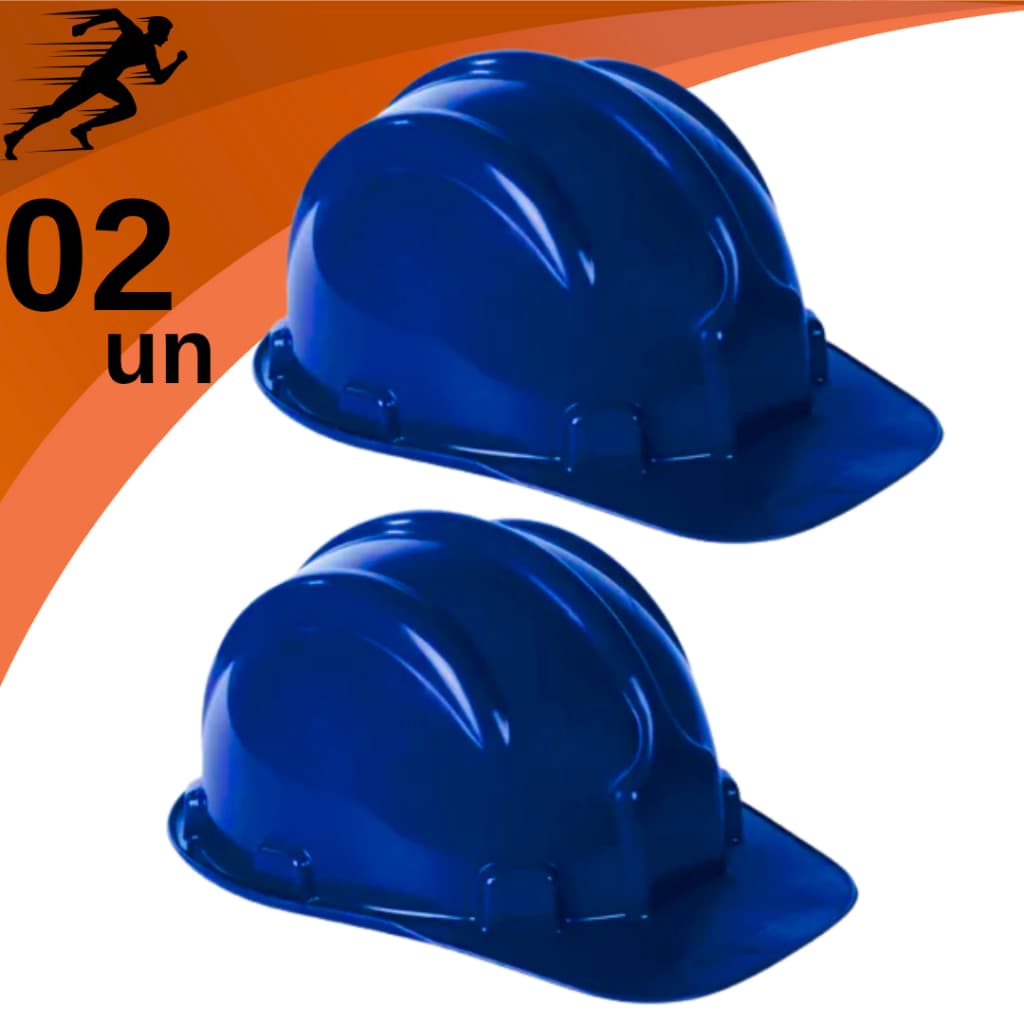Kit 2 Capacete de Segurança Azul Com Carneira Ajustável Para Obra Construção Civil Proteção Epi