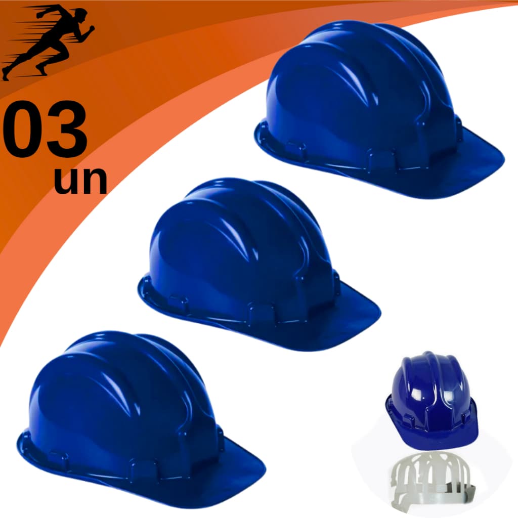Kit 3 Capacete De Segurança Com Carneira Aba Frontal Obra Proteção Epi Construção Civil Plastcor