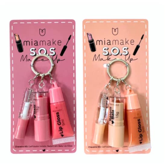 Chaveiro SOS Make Up Kit Batom Gel Sobrancelha Gloss- Mia Make