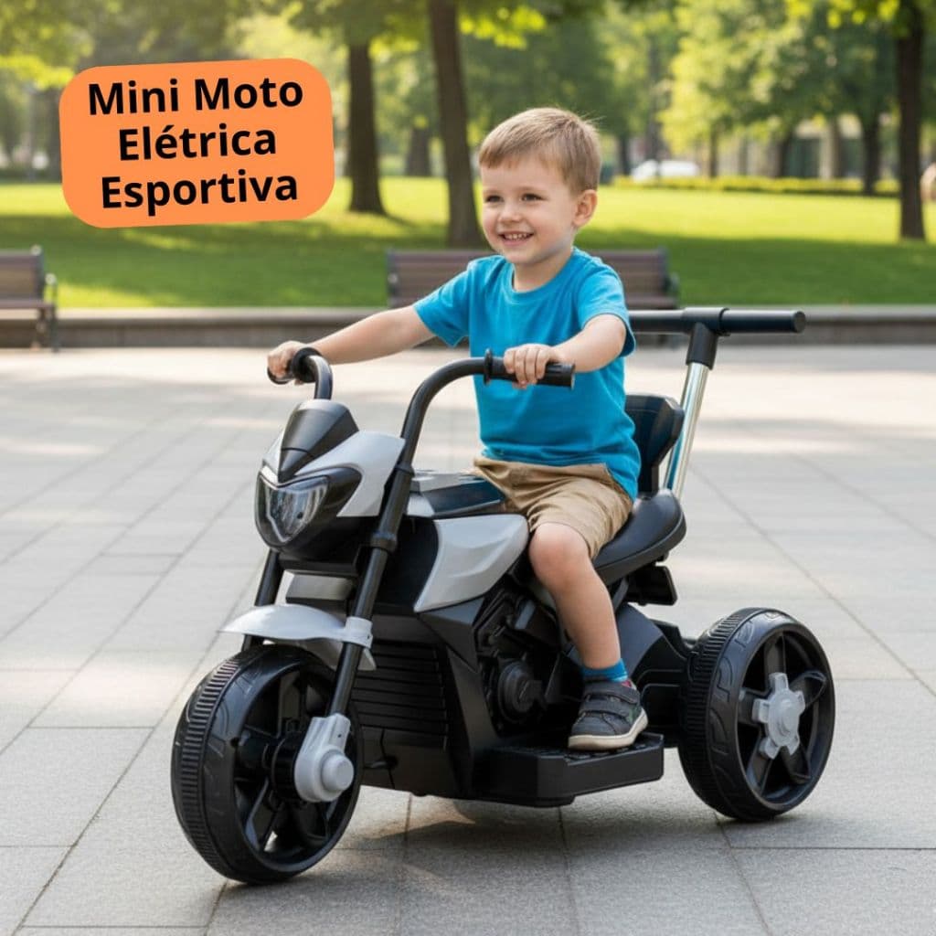 Mini Moto Elétrica Infantil Recarga Bateria Com Empurrador Luz Sons Esportiva Retrô Brinquedo