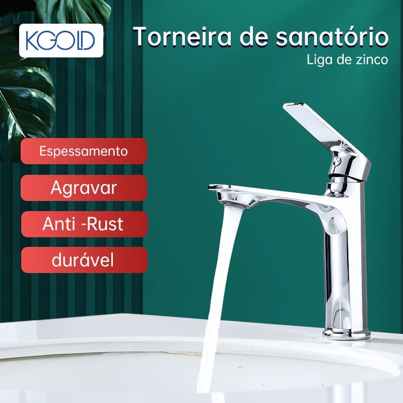 Torneira KGOLD Luxo Alta Fria Monocomando Metal Cromado Liga de Zinco Anti Ferrugem