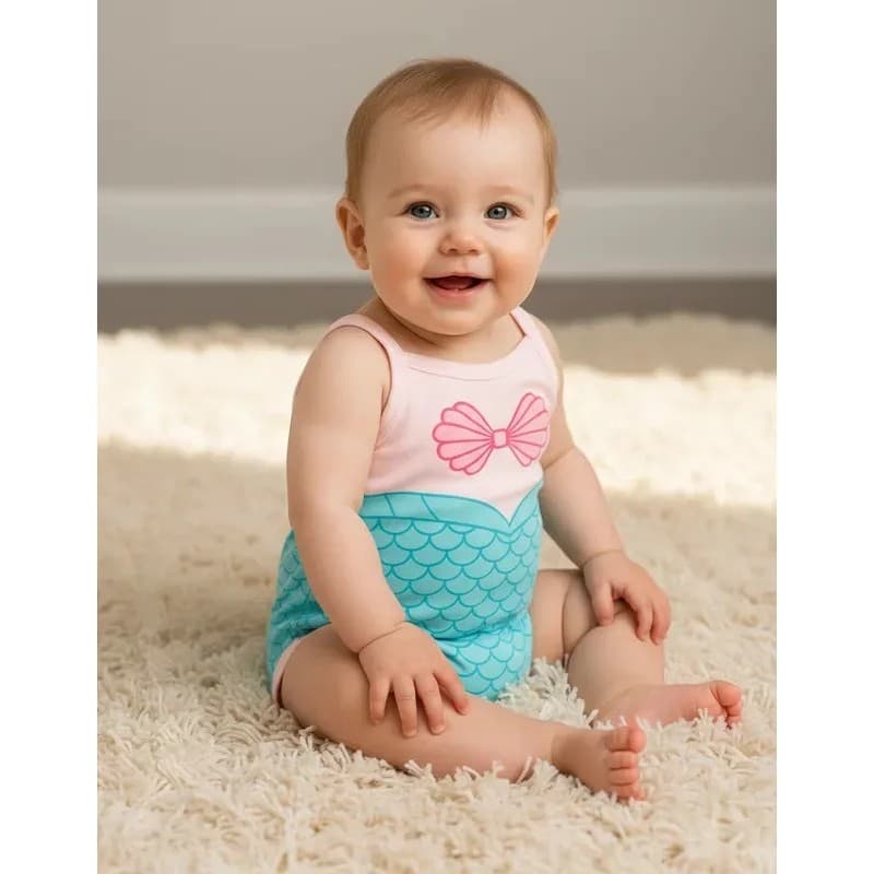Body bebê fresquinho sereia algodão regata mesversário temático