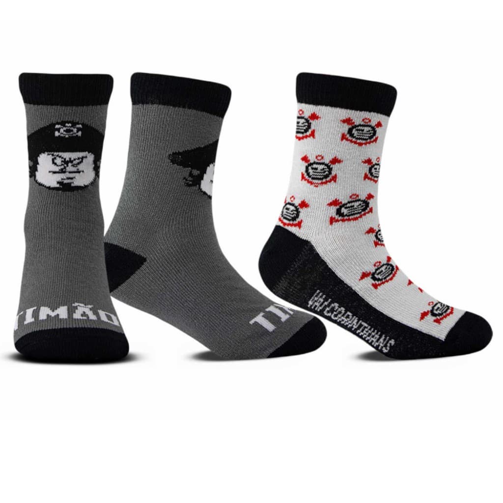 Kit 2 Pares Meia Infantil Juvenil Futebol Clube Corinthians