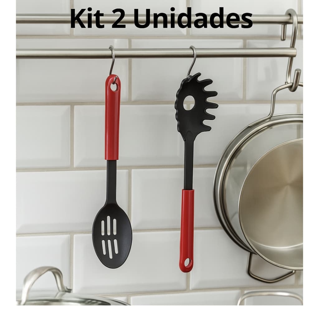 Kit 2 Unidades Pegador de Macarrão Colher vazada Nylon Utensilios para Cozinha