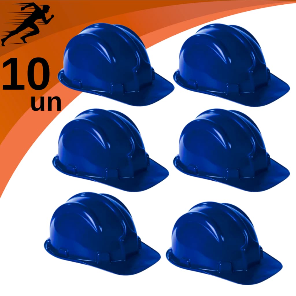 Kit 10 Capacete De Segurança Azul Com Carneira Aba Frontal para Obra Construção Proteção Plastcor