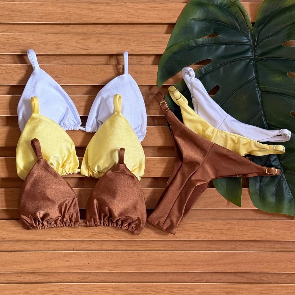 Kit 3 Biquínis fita marquinha verão Kit cortininha poliamida forrado com bojo ajustável regulador
