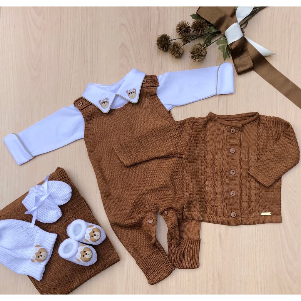 Saída De Maternidade Menino Alex Tricot 7 Peças Tema Urso Aviador