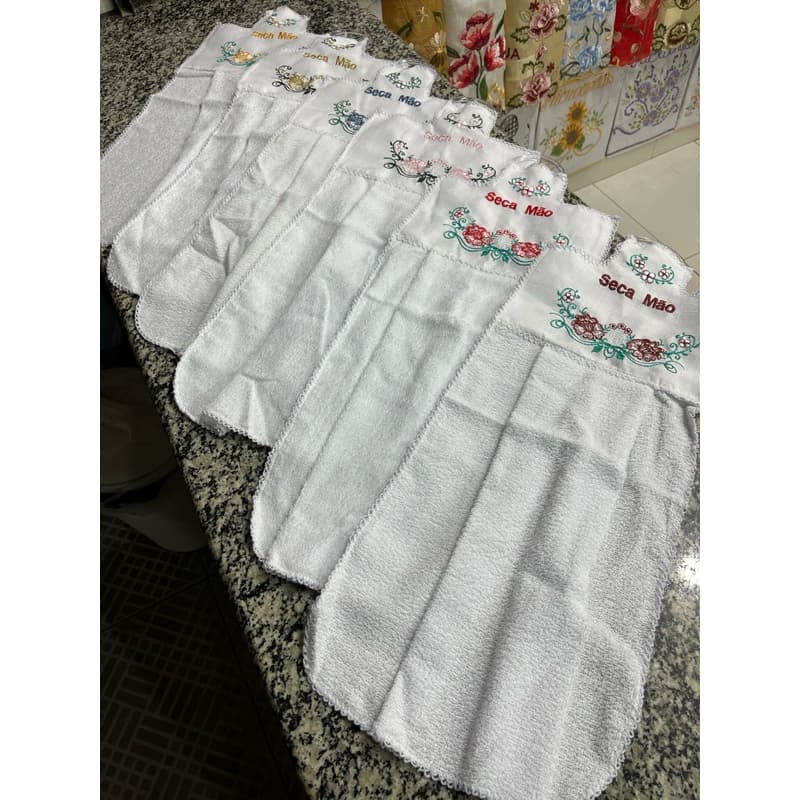 Seca Mão Bordado Atoalhado Bate Mão pra Cozinha Banheiro Área Gourmet