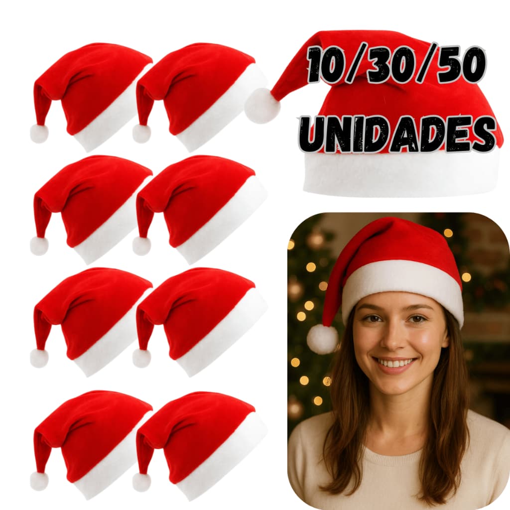 Kit 10/30/50 Gorros De Natal Papai Noel Touca Tradicional Vermelho