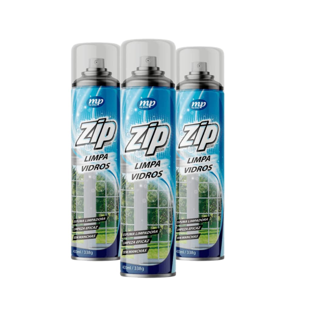 Kit 3 Limpa Vidros Zip Original – Produto de Limpeza Potente para Casa, Escritório e Automóvel