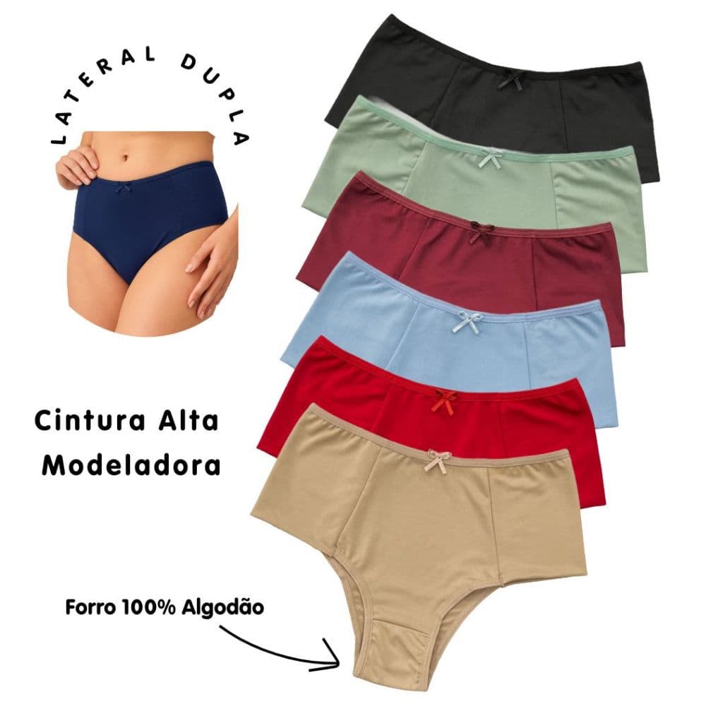 Kit 10 Calcinhas Pós-Parto Cós Alto Confortável Modeladora Pala Dupla