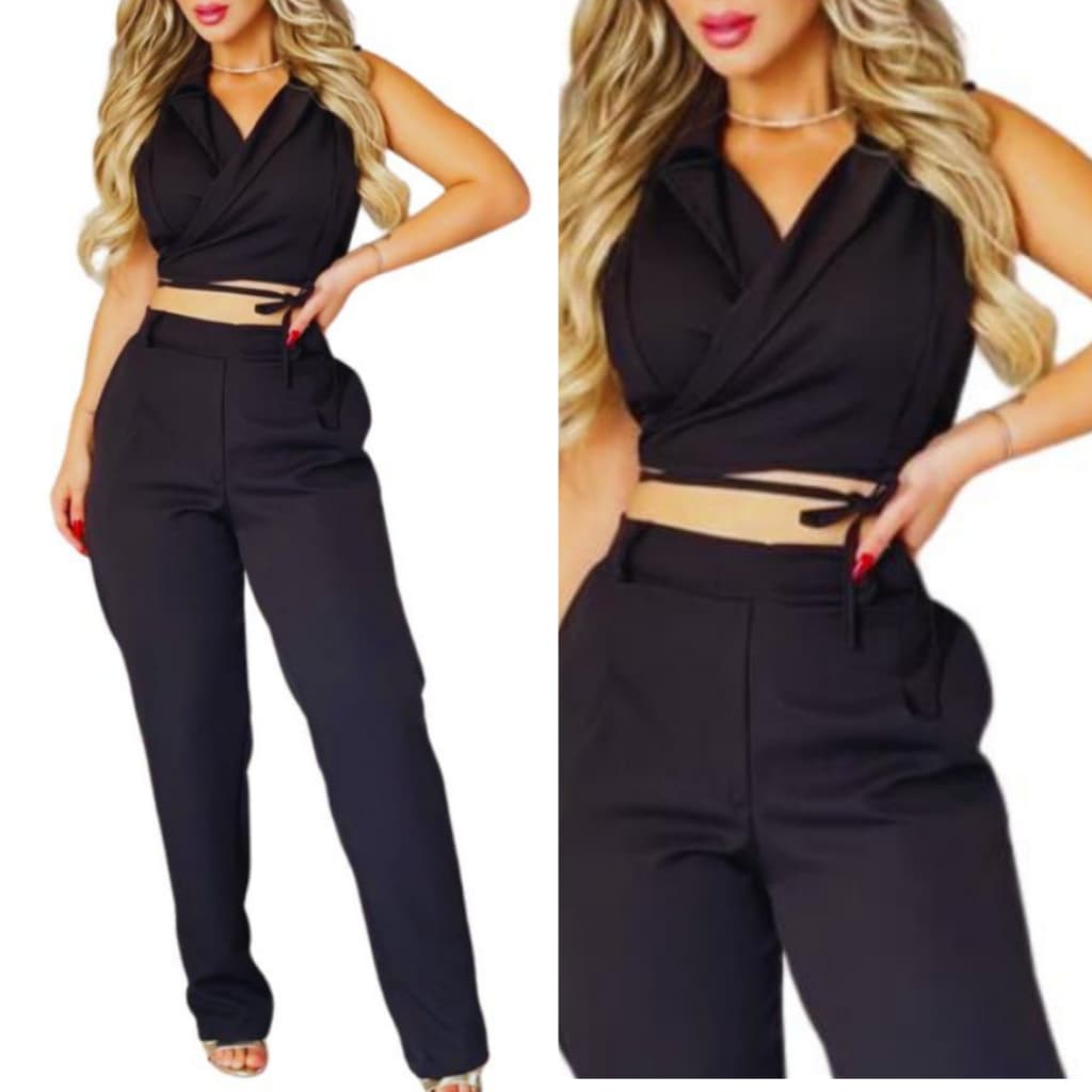 CONJUNTO DE ALFAIATARIA COM CALÇA  E CROPEED