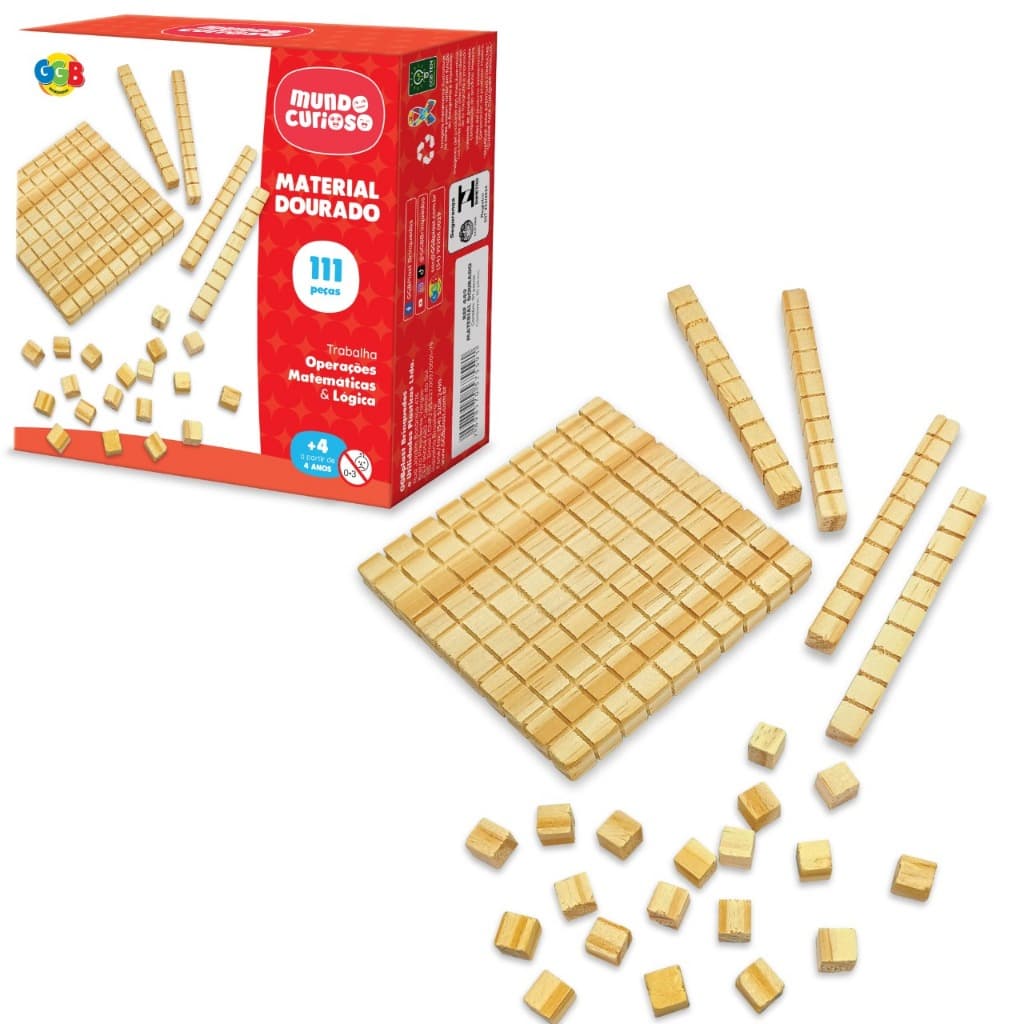 Material Dourado 111 Peças - Jogo Pedagógico Aprender Matemática Brinquedo Educativo Escolar GGB
