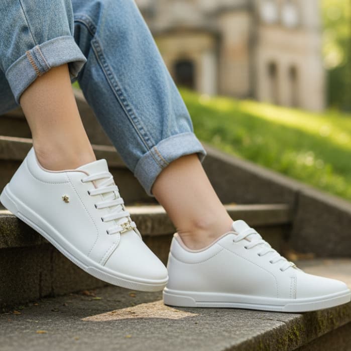 Tenis Branco Casual Básico Feminino Pingente Versatil E Confortavel Calce Fácil