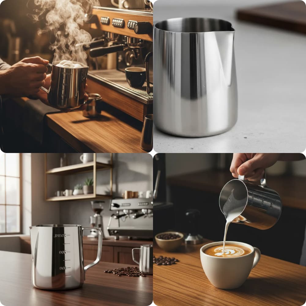Jarra Barista Leiteira Latte Art Inox 350ml ou 600ml Café Cafeteria Cremeira Pitcher Cappuccino Café Confeitaria Cozinha