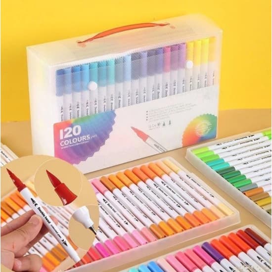 Kit 60 Cores dake  Caneta 2 em 1 Brush Lettering e Ponta Fina Dual Pen Canetinha Colorir Desenho