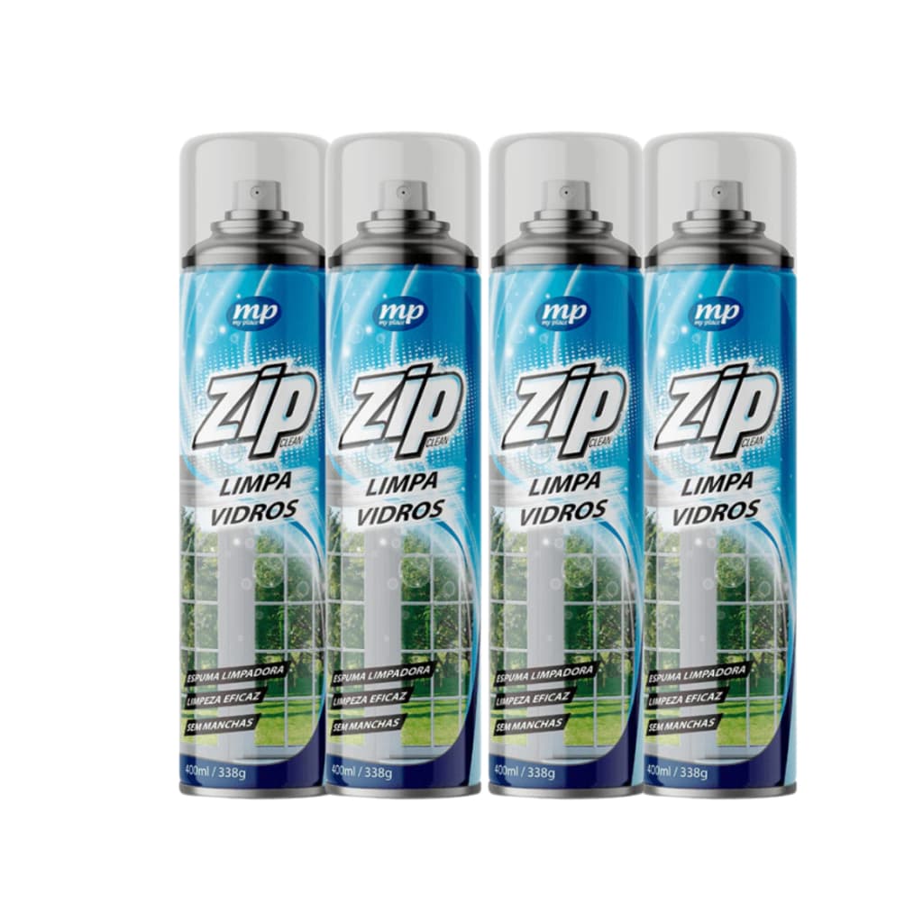 Kit 4 Zip Limpa Vidros Spray – Limpeza Sem Marcas, Secagem Rápida e Brilho Perfeito