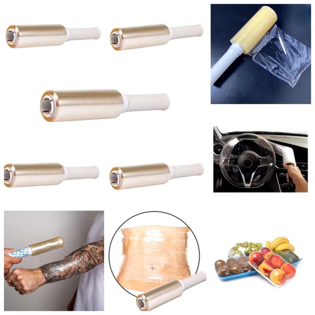 Kit 5 Rolos Plástico Filme Multiuso Pvc Com  Cabo Giratório 12cm X 140 metros