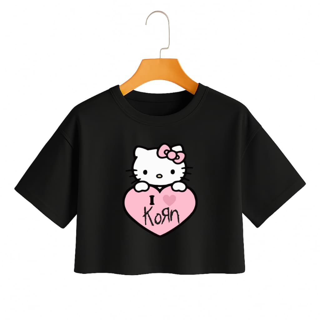 BLUSA CROPPED FEMININO HELLO KITTY KORN BANDA ROCK ROUPA SHOW