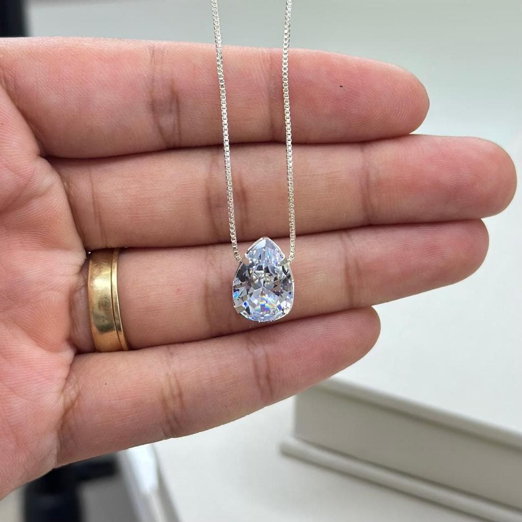 Correntinha/ gargantilha/ colar gota ponto de luz, banhado a prata 925 - com garantia