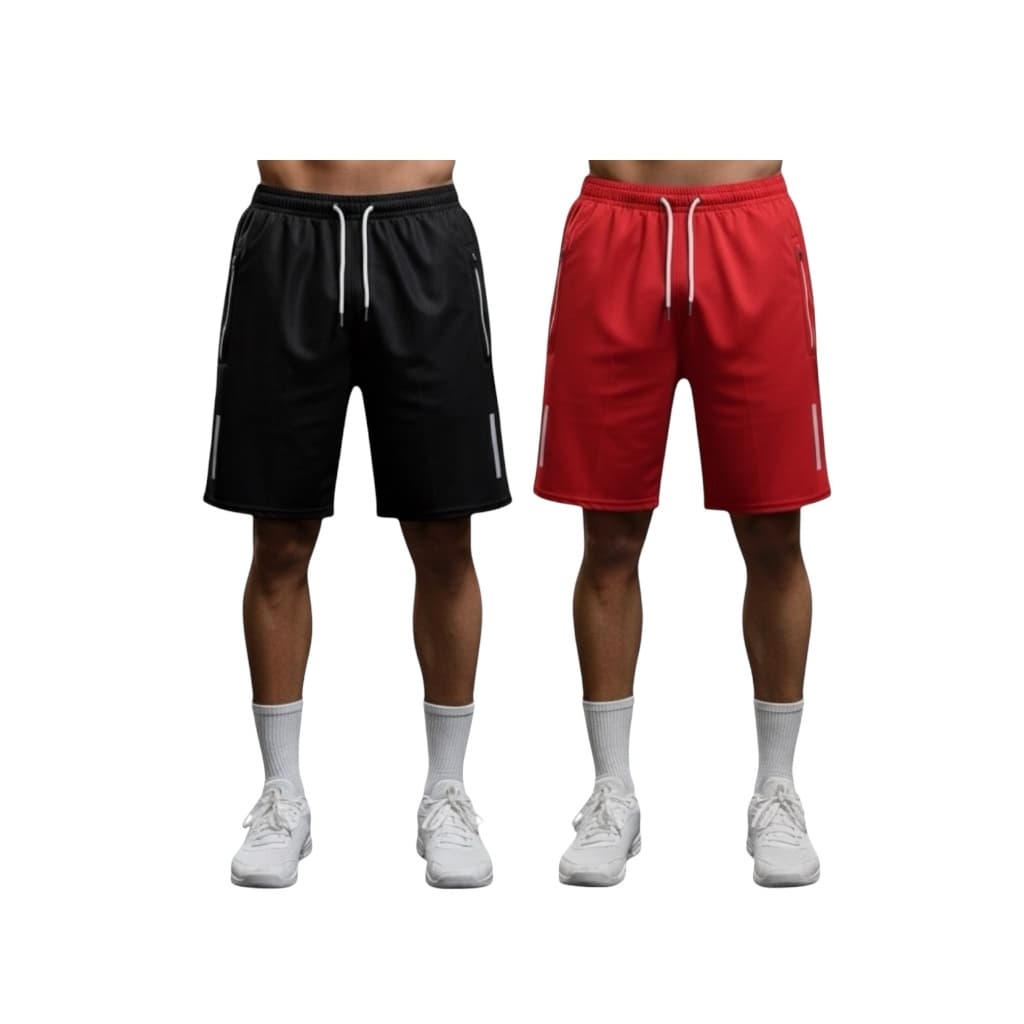 Kit 02 Bermudas Masculinas Básicas - Preta e Vermelha - Pronta Entrega E Envio Imediato - Promoção!