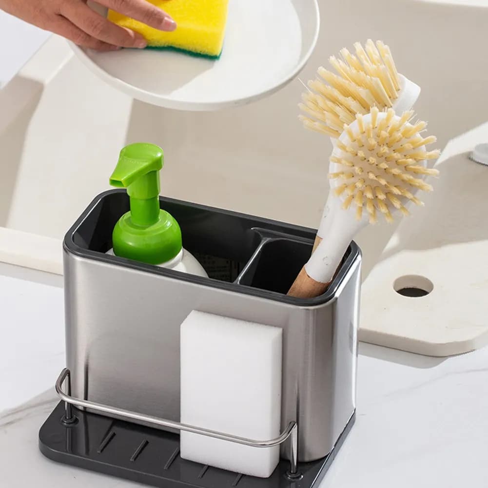 ✨ Organizador de Pia Inox 🧽 Cozinha Limpa e Moderna 🍽️ Suporte p/ Esponja e Detergente – Aço Premium