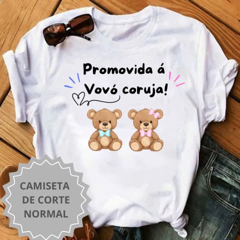Camiseta Vovó Coruja & Vovô Promovido – Anúncio de Chegada do Neto! Chá Revelação
