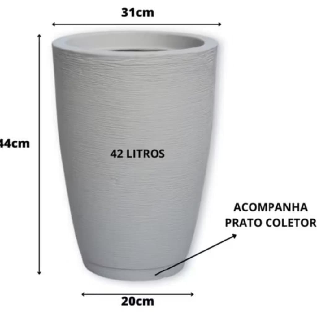Vasos Texturizados Planta Flor Polietileno Coluna Bojo Escovado N2 Com Pratos Coletor Jardim