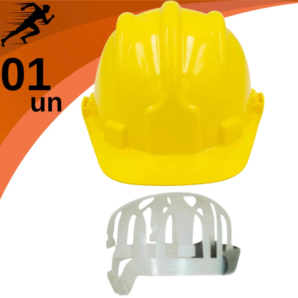 Capacete De Segurança Amarelo Com Carneira Aba Frontal para Obra Construção Civil Proteção Plastcor