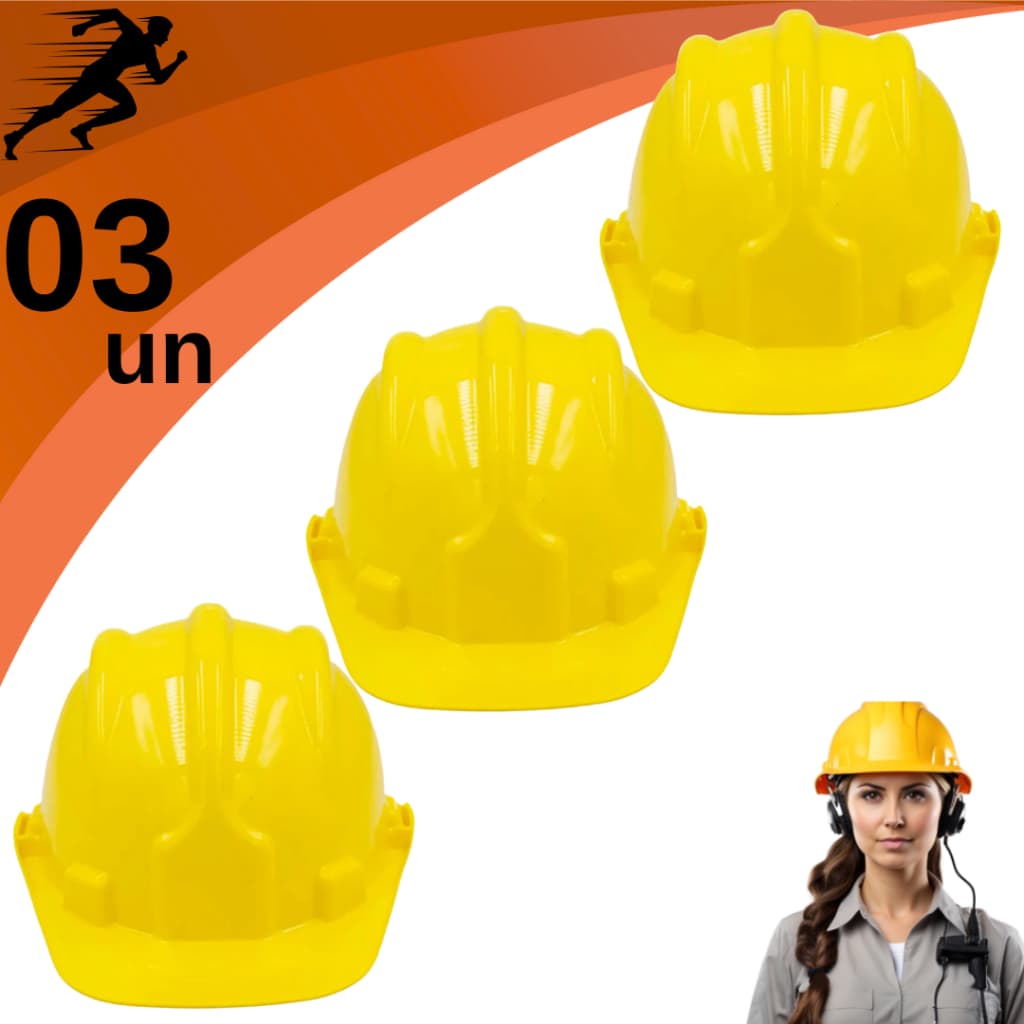 Kit 3 Capacete De Segurança Obra Proteção Trabalho Epi Com Carneira Eletricista Engenheiro Plastcor