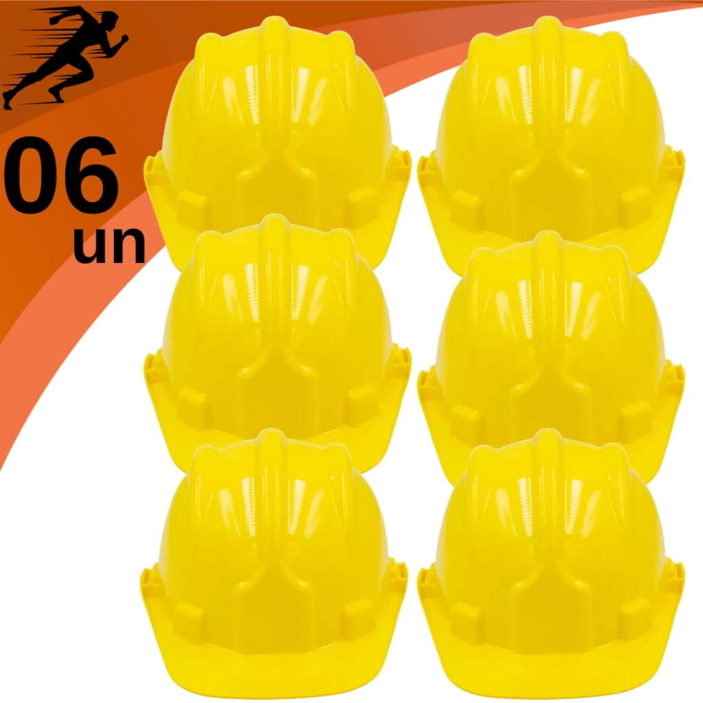 Kit 6 Capacete De Segurança Obra Proteção Trabalho Epi Com Carneira Eletricista Engenheiro Plastcor